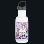 Garrafa Nome personalizado Unicórnio mágico, arco-íris e e<br><div class="desc">A garrafa d'água de aço inoxidável da Unicorn Kid,  presente para uma garota que ama unicórnios,  de volta à garrafa d'água da escola.</div>