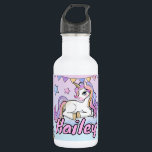 Garrafa Nome personalizado Unicórnio mágico, arco-íris e e<br><div class="desc">A garrafa d'água de aço inoxidável da Unicorn Kid,  presente para uma garota que ama unicórnios,  de volta à garrafa d'água da escola.</div>