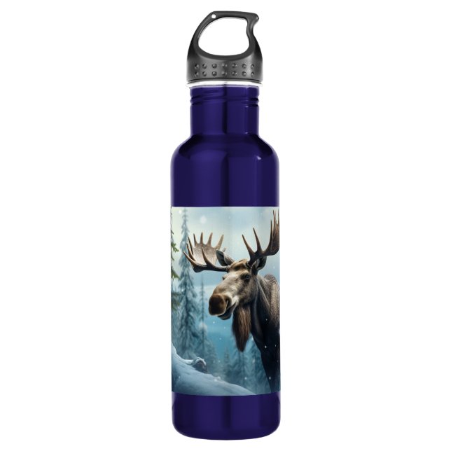 Garrafa Nome personalizado Winter Moose (Frente)