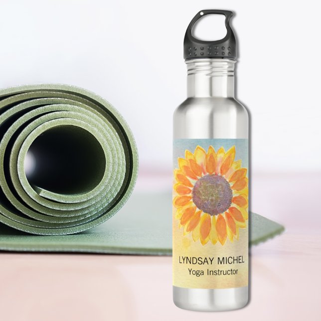 Garrafa Nome personalizado Yoga Instrutor Sunflower (Criador carregado)