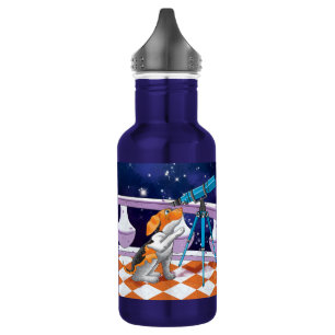 Garrafa O cachorro olha pelo telescópio