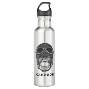 Garrafa O chimpanzé do capacete do vintage   adiciona seu