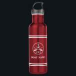 Garrafa O nome do seu barco Ancora e Oars Branco Vermelho<br><div class="desc">Seu nome personalizado,  nome do barco ou texto com uma âncora náutica,  remos cruzados - remates em uma garrafa de água de aço inoxidável vermelho Striped.</div>
