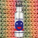 Garrafa O tricô é o meu Super Power Blue Yarn Engraçado<br><div class="desc">Você tem um tricô em sua vida? Esta garrafa de água engraçada tem uma foto de uma bola de fio azul kawaii com o texto,  "O tricô é meu super poder".</div>