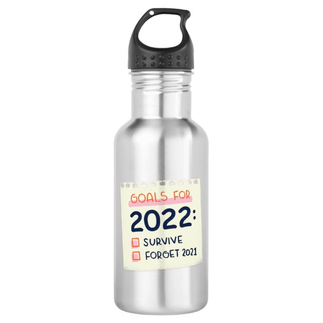 Garrafa Objetivos para 2022: Sobreviver, Esqueça 2021 (Frente)