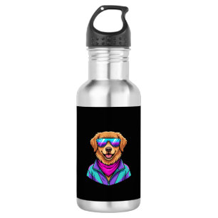 Garrafa Óculos de Sol de Cachorro Fofo Arte Neon Retro_1