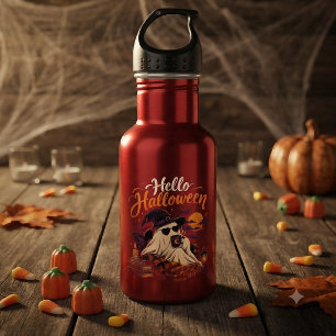 Garrafa Olá Halloween Fantasma Fofo Bebendo Café