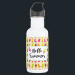 Garrafa Olá, Popsicles de Verão e Sorvetes<br><div class="desc">Uma garrafa de água com a imagem de um padrão de gelados e sorvetes em aquarelas durante o Verão. Olá Summer escreveu em uma fonte de tendências divertida.</div>