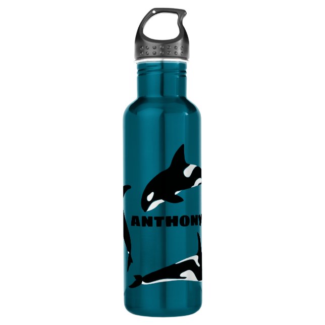 Garrafa Orcas Killer Whales Teal Blue Personalizado (Frente)