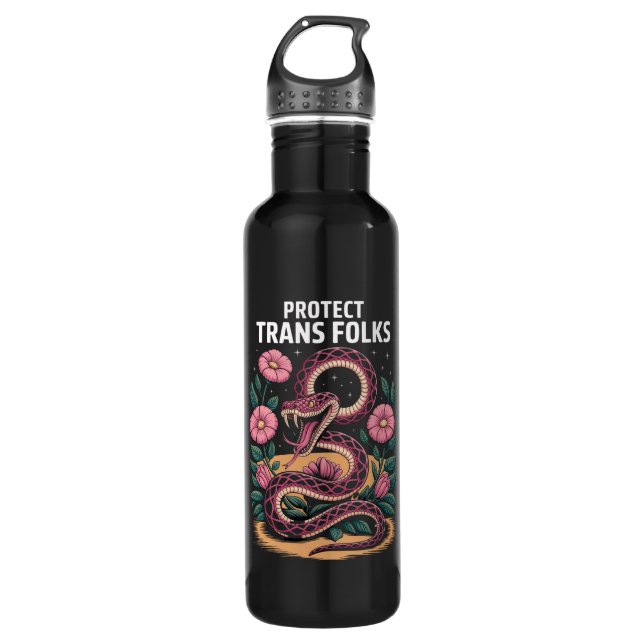 Garrafa Orgulho Trans Retro Direito Trans Proteger Pessoas (Frente)