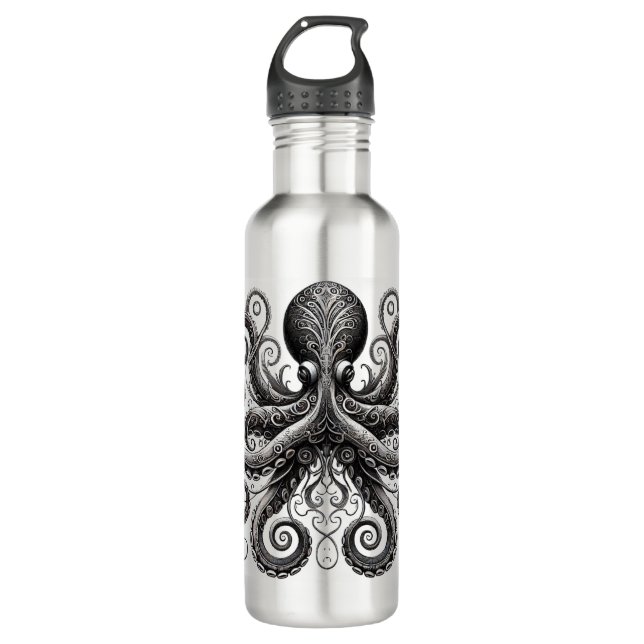 Garrafa Ornamentado de Octopus Kraken Steampunk Black (Frente)