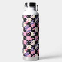 Garrafa ou Copo Retro Xadrez Rosa e Roxo