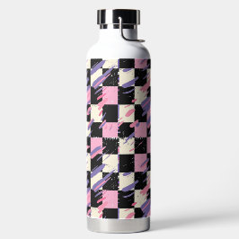 Garrafa ou Copo Retro Xadrez Rosa e Roxo