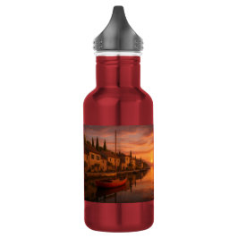 Garrafa Ouro Sunset Sobre Vila Costeira