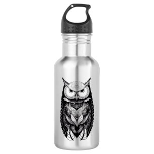 Garrafa Owl Wild Animal Nature Ilustração Arte Tatuagem