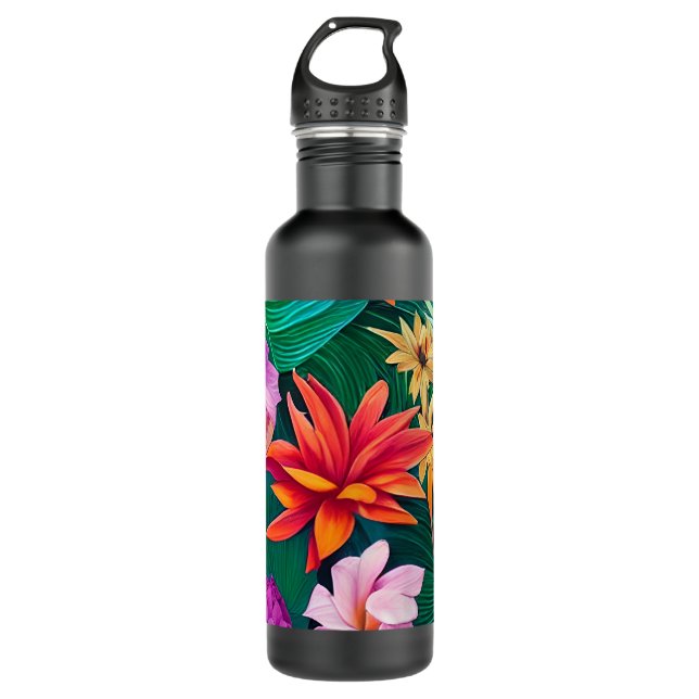 Garrafa Padrão Colorido de Flores Tropicais (Frente)