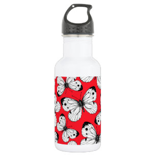 Garrafa Padrão de borboleta de repolho em vermelho