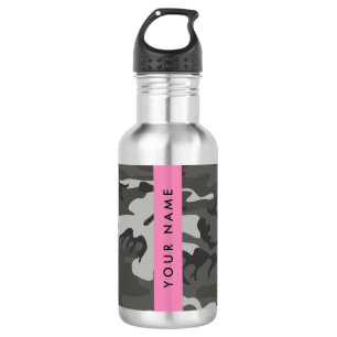 Garrafa Padrão de Camuflagem Cinza, Seu nome, Personalize