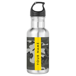 Garrafa Padrão de Camuflagem Cinza, Seu nome, Personalize