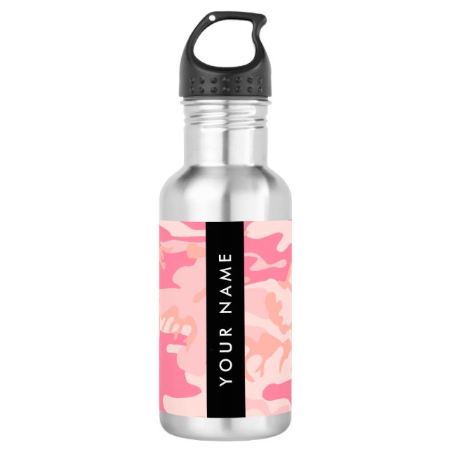 Garrafa Padrão de Camuflagem Rosa, Seu nome, Personalize (Frente)
