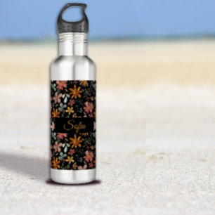 Garrafa Padrão de cor da água da flor rosa alaranjada russ