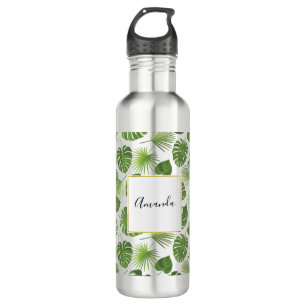 Garrafa Padrão de Folhas Tropicais na moda Verde