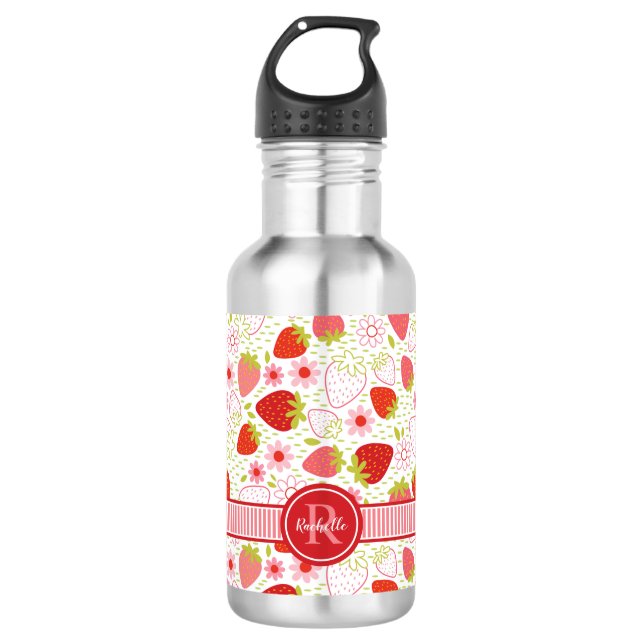Garrafa Padrão de Frutas Morango de Verão Monograma (Frente)