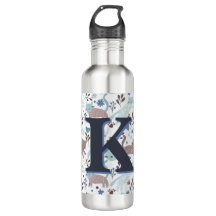 Padrão De Gato Whimsical, Monograma De Cinzas Azui