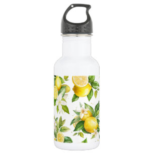 Garrafa Padrão de limão, flores de limão, folhas, citrinos