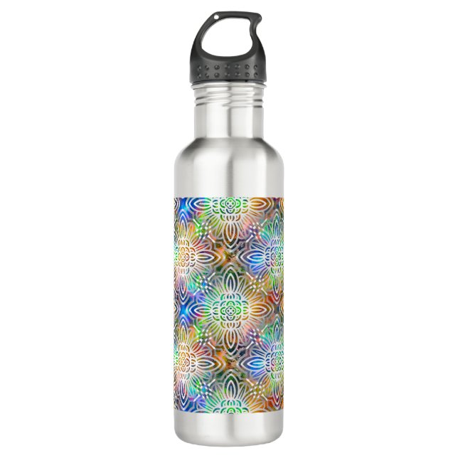 Garrafa Padrão de Mandala Branca Sobre Pedras De Joias Col (Frente)