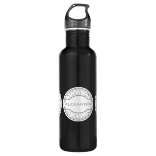 Garrafa Padrão de Medalhão Moderno Monograma e Cinza Rosa