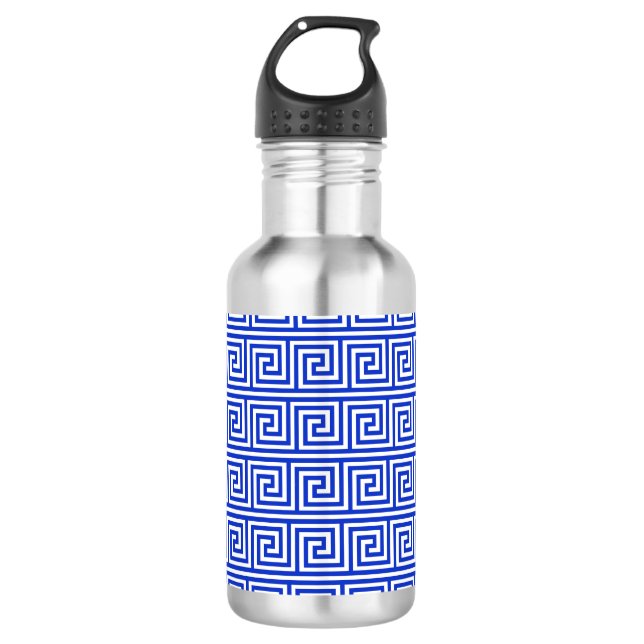 Garrafa Padrão de Quadrados da Chave Meandro Grega Azul (Frente)