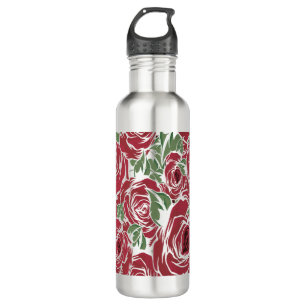 Garrafa Padrão de Rosa de Vintage Elegante - Floral Vermel