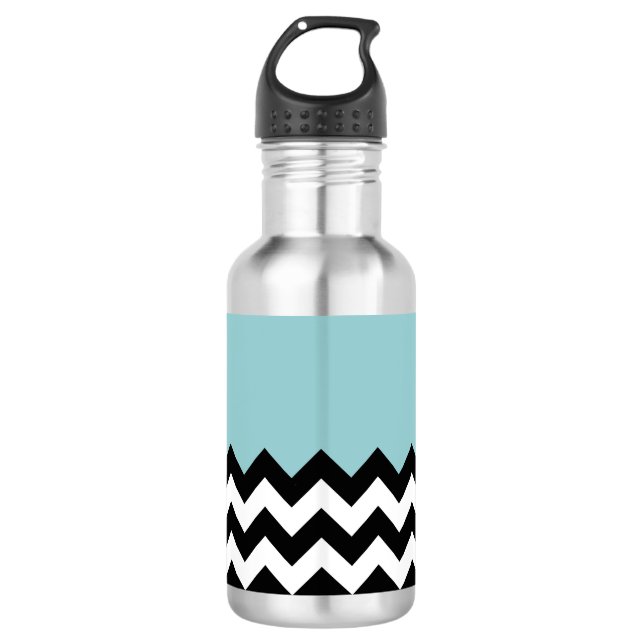 Garrafa Padrão de ziguezague preto e branco, Chevron, azul (Frente)