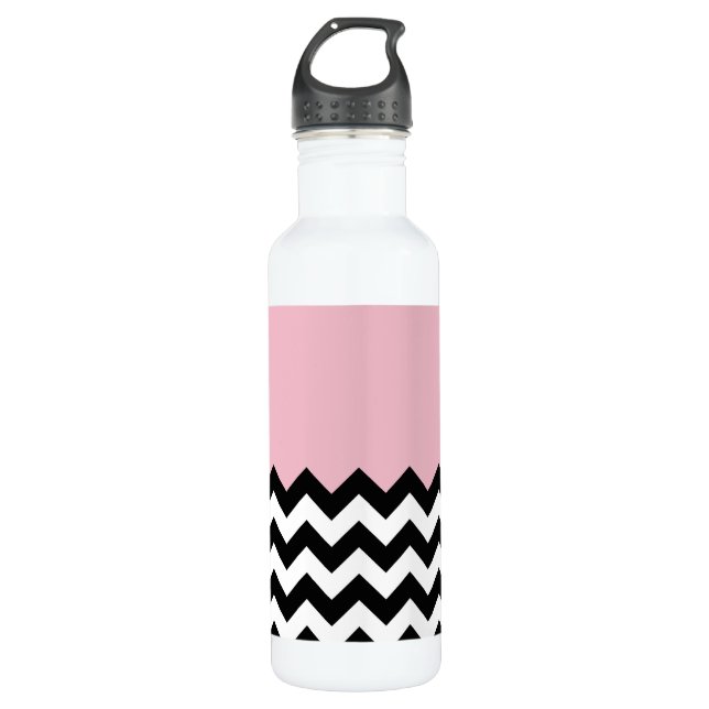 Garrafa Padrão de ziguezague preto e branco, Chevron, rosa (Frente)