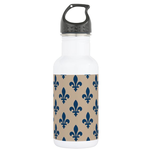 Garrafa Padrão Fleur de Lis, Azul Real Francês em Creme (Frente)