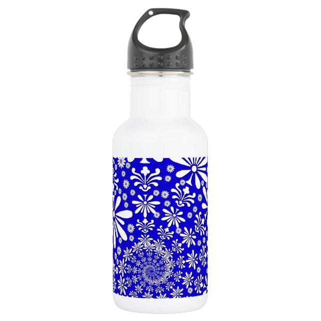 Garrafa Padrão Floral Branco e Azul Cobalto (Frente)