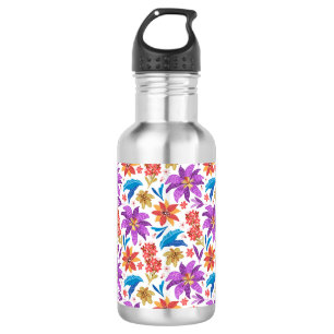 Garrafa Padrão Floral Exótico Colorido Desenhado à Mão-707