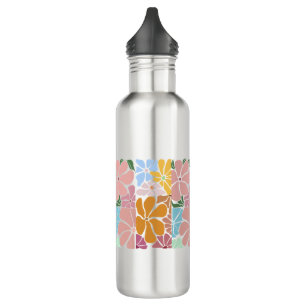 Garrafa Padrão Floral Retroativo - Flor Vintage Colorida