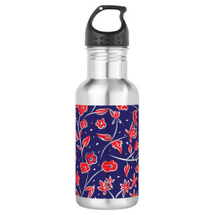 Garrafa Padrão Floral Vermelho e Azul