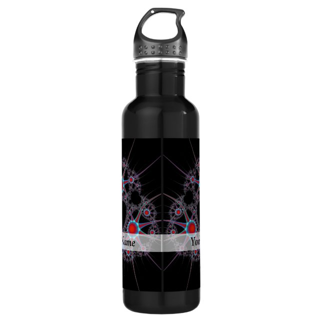 Garrafa Padrão fractal preto e vermelho moderno (Frente)