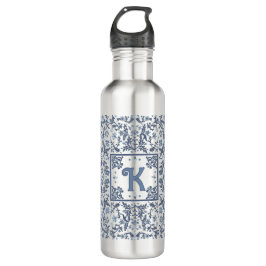 Garrafa Padrão Gráfico Floral do Rico Azul Personalizado