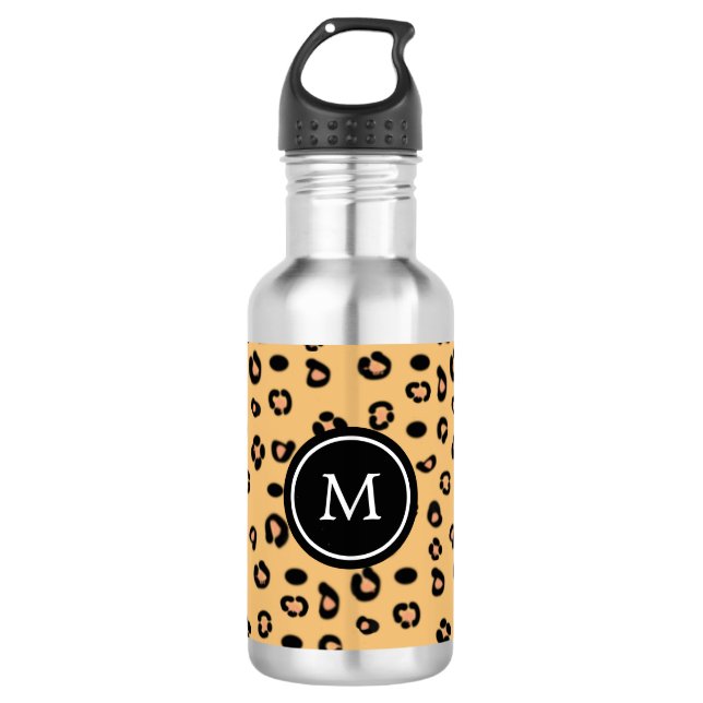 Garrafa Padrão Moderno de Leopardo e Monograma (Frente)