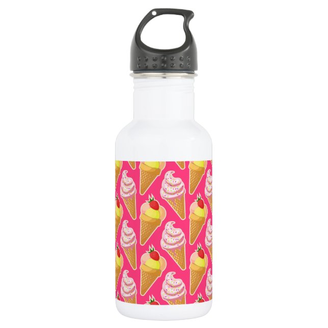 Garrafa Padrão rosa Kawaii com sorvete de morango (Frente)