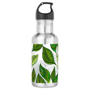 Garrafa Padrão sem costura com folhas verdes de chá