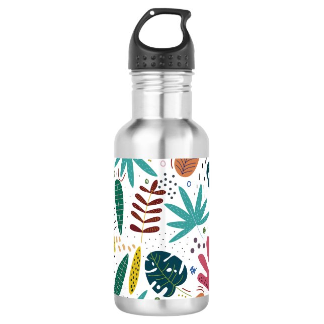 Garrafa padrão tropical com folhas coloridas (Frente)