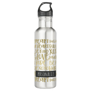 Garrafa Palavras Inspiracionais Douradas Personalizadas