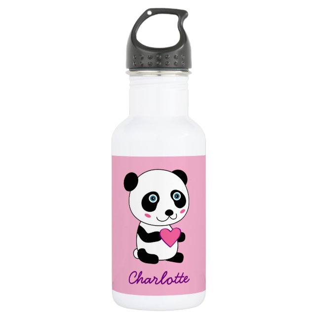 Garrafa Panda bonito com um coração cor-de-rosa (Frente)