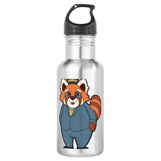 Garrafa Panda Vermelho como Noivo com Chapéu (Frente)