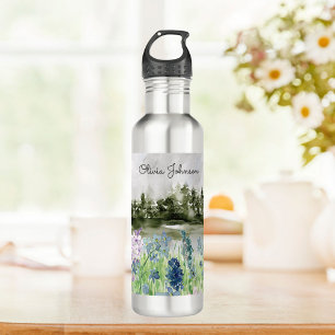 Garrafa Pano de Fundo Flor de Lilás Azul com Monograma em 